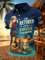 Men's I'm Retired It's 5 O'clock Everywhere Parrot Print Casual Polo
