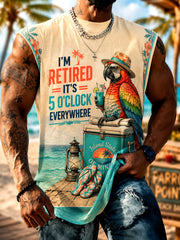 Men's I'm Retired It's 5 O'clock Everywhere Parrot Print Casual Vest