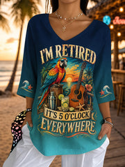 Women's I'm Retired It's 5 O'clock Everywhere Parrot Print Casual Half-Sleeve Top