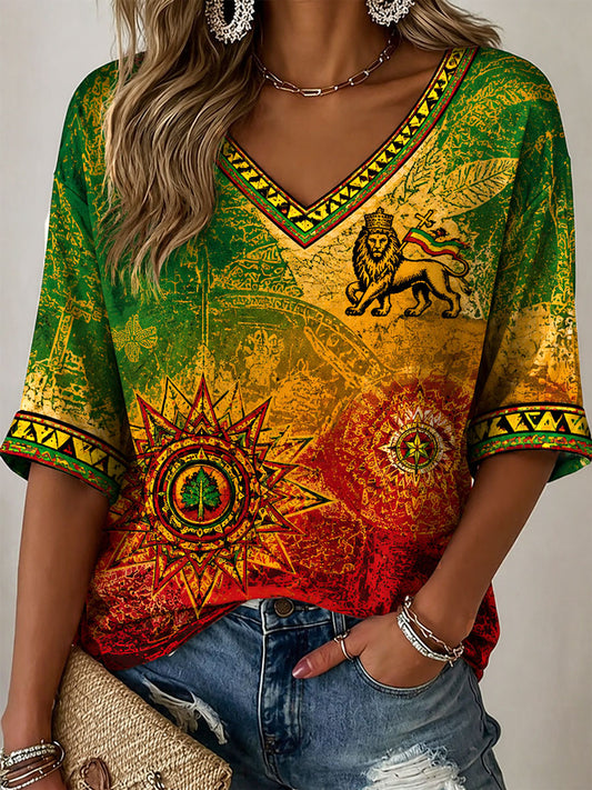Women's Reggae Print Casual T-Shirt