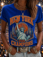 Women's Champions 2026 Gift For Basketball Fans Print Short Sleeve T-shirt
