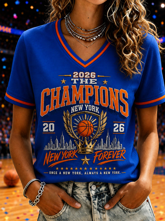 Women's Champions 2026 Gift For Basketball Fans Print Short Sleeve T-shirt