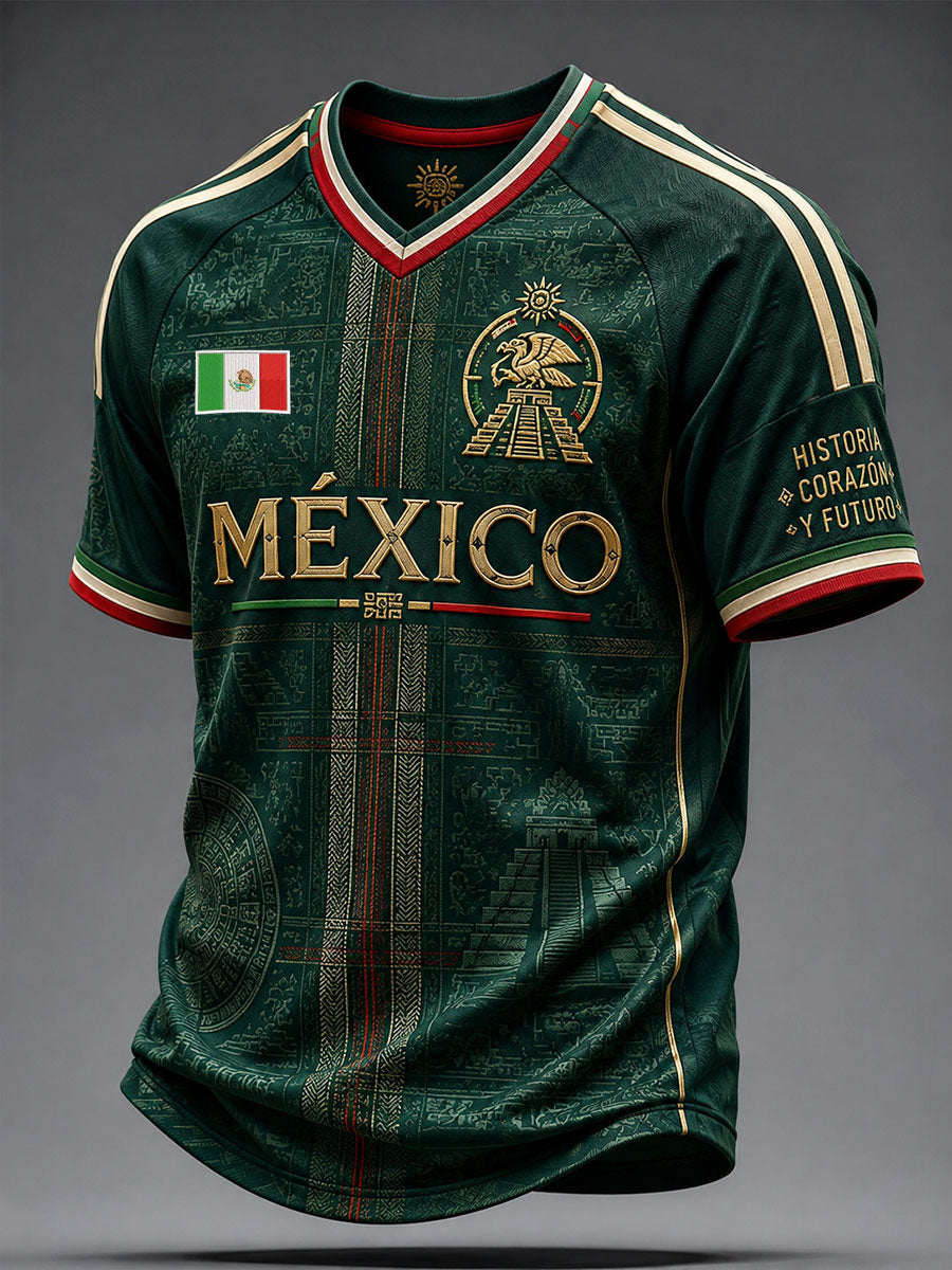 Men's Mexico Football Lover Art Printed V-neck T-shirt