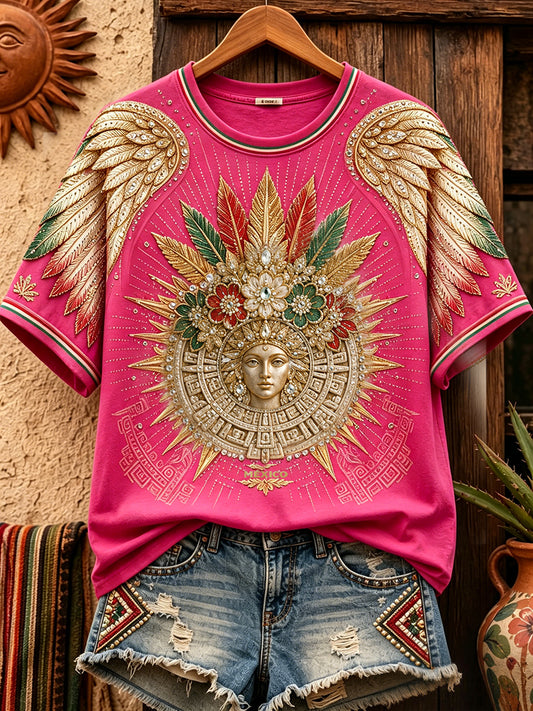 Women's Mexico Football Lover Art Printed Linen T-shirt