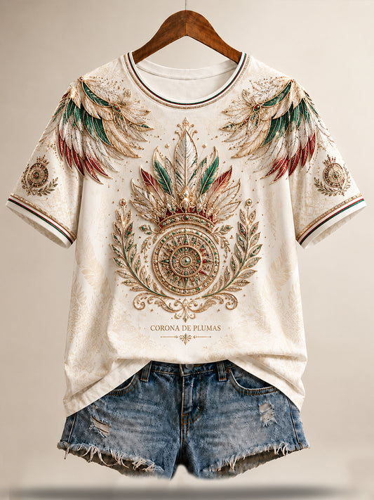 Women's Mexico Football Lover Art Printed Linen T-shirt