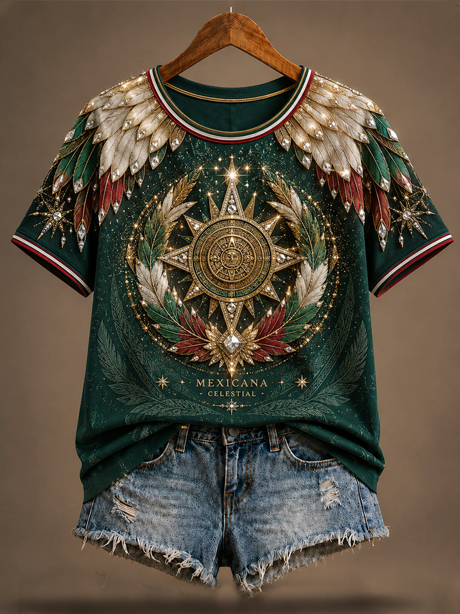 Women's Mexico Football Lover Art Printed Linen T-shirt