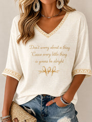 Women's Every Little Thing Is Gonna Be Alright Printed Casual T-Shirt