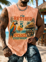 Men's I'm Retired It's 5 O'clock Everywhere Parrot Print Casual Shorts Vest