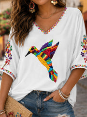 Women's Guelaguetza Mexico Art Printed Linen Tops