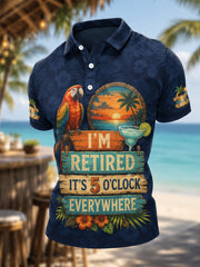 Men's I'm Retired It's 5 O'clock Everywhere Parrot Print Casual Polo