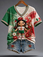 Women's Funny Lele Doll  Mexico Football Lover Art Printed T-Shirt