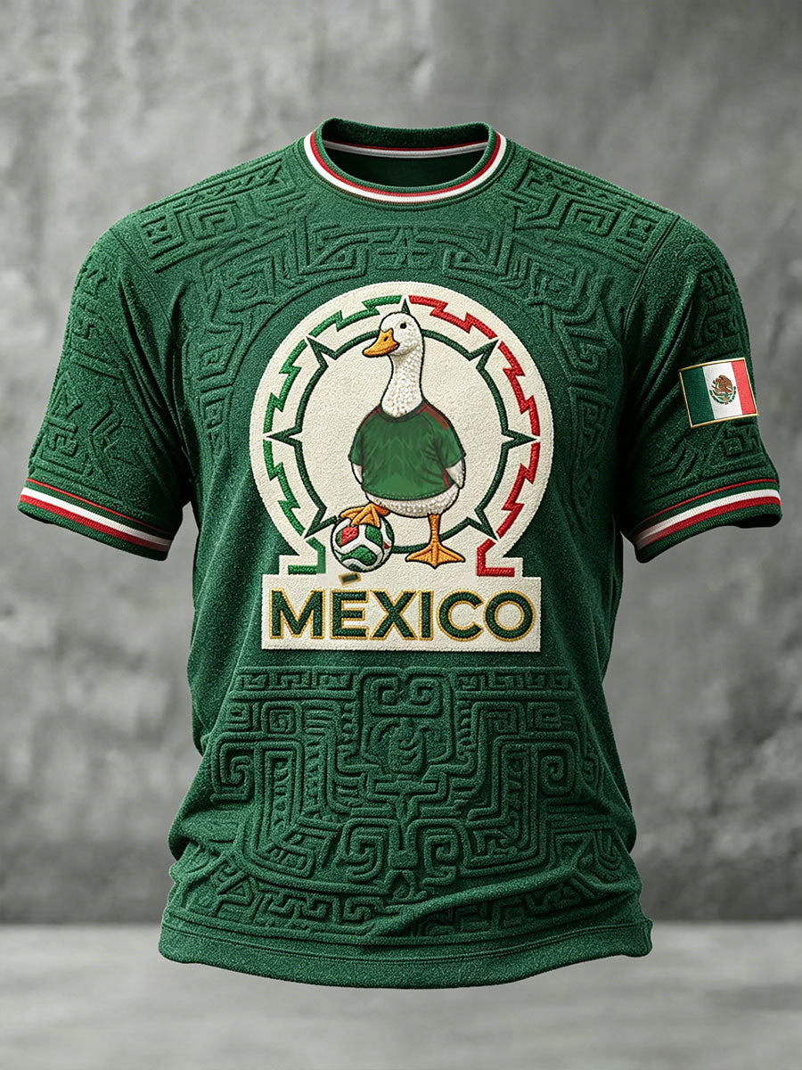 Men's Funny Duck Mexico Football Lover Art Printed T-Shirt