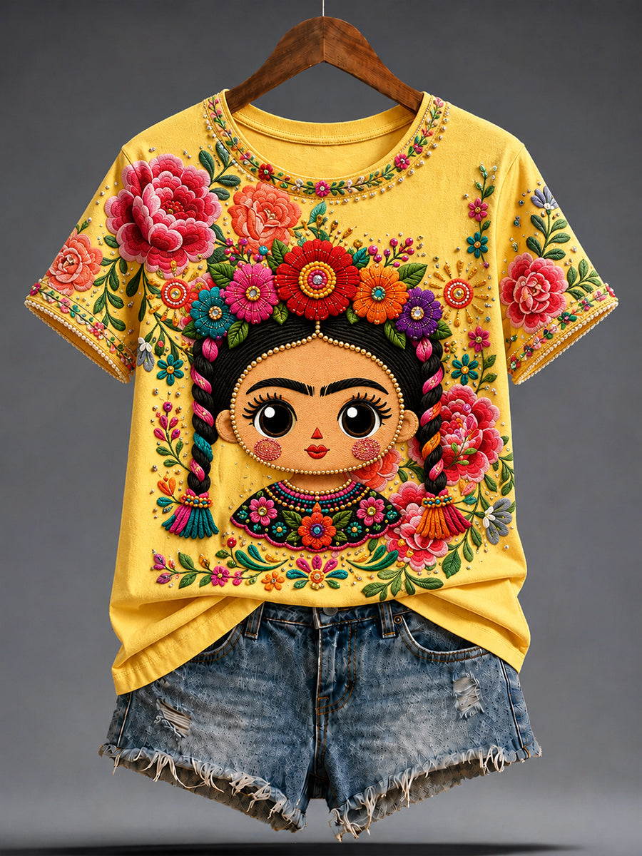 Women's Mexico Guelaguetza Lele Doll Art Printed T-shirt