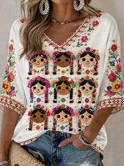 Women's Mexico Guelaguetza Lele Doll Art Printed T-shirt