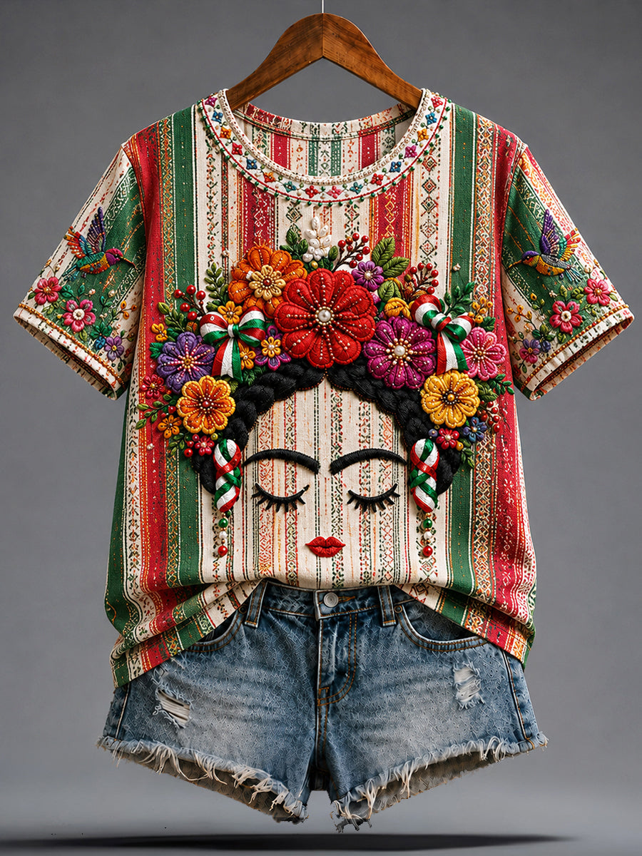 Women's Mexico Guelaguetza Lele Doll Art Printed T-shirt