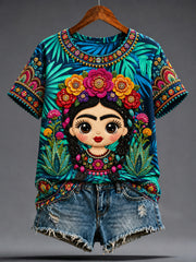 Women's Mexico Guelaguetza Lele Doll Art Printed T-shirt
