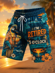 Men's I'm Retired It's 5 O'clock Everywhere Parrot Print Casual Shorts