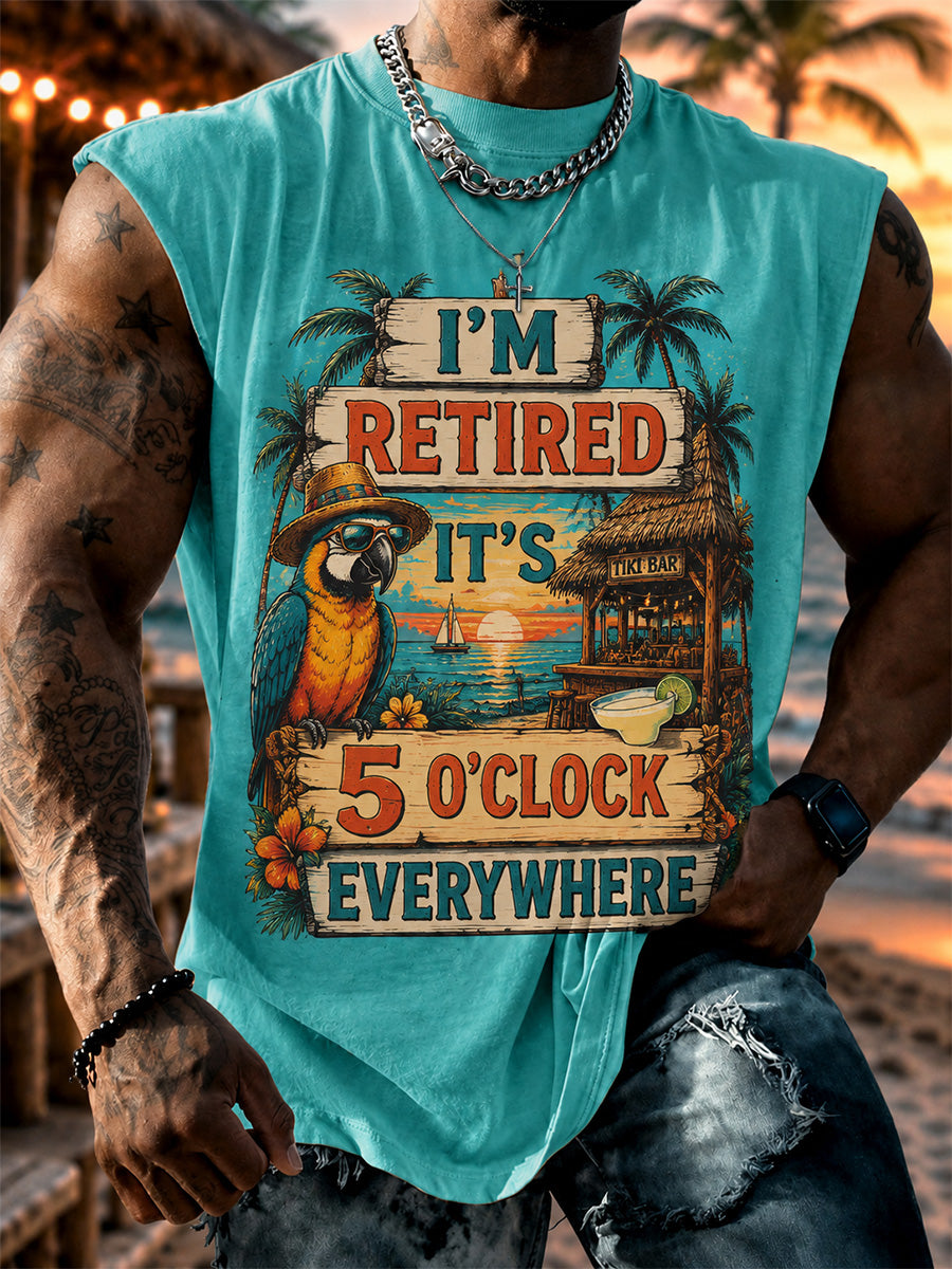 Men's I'm Retired It's 5 O'clock Everywhere Parrot Print Casual Vest