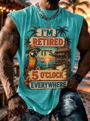 Men's I'm Retired It's 5 O'clock Everywhere Parrot Print Casual Vest