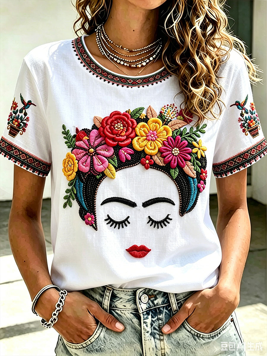 Women's Mexico Guelaguetza Lele Doll Art Printed T-shirt
