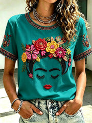 Women's Mexico Guelaguetza Lele Doll Art Printed T-shirt