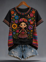 Women's Mexico Guelaguetza Lele Doll Art Printed T-shirt