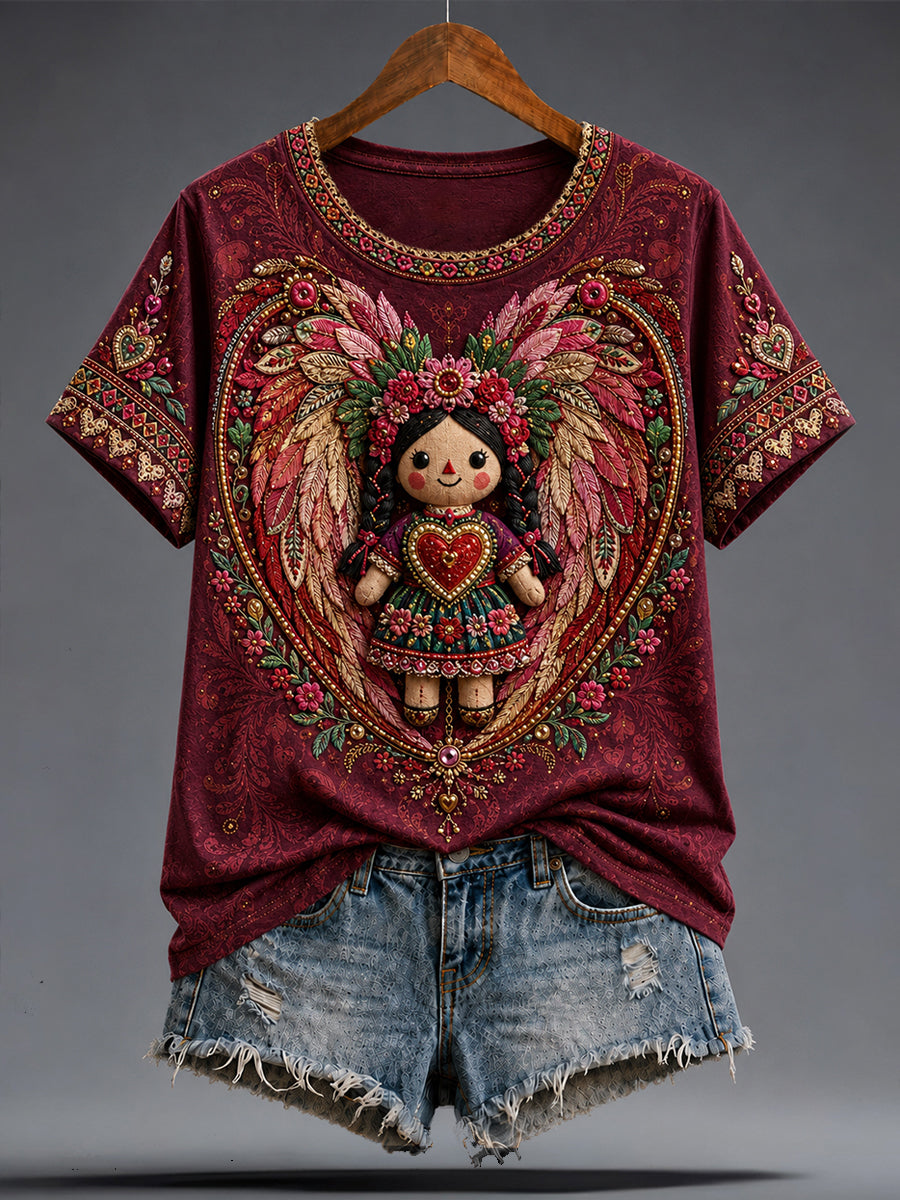 Women's Mexico Guelaguetza Lele Doll Art Printed T-shirt