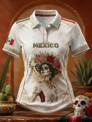 Women's Mexico Football Lover La Catrina Art Printed Casual Tops