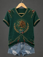 Women's Mexican Pride Print Casual V-Neck Tee