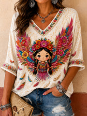 Women's Mexico Guelaguetza Lele Doll Art Printed T-shirt