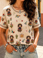 Women's Mexico Guelaguetza Lele Doll Art Printed T-shirt