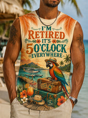 Men's I'm Retired It's 5 O'clock Everywhere Parrot Print Casual Vest