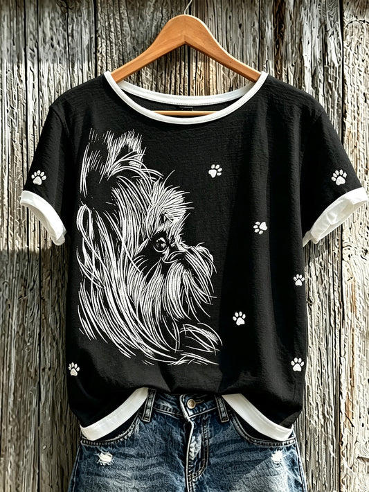 Women's cute dog pattern printed short-sleeved T-shirt
