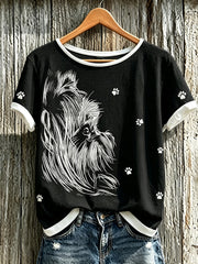 Women's cute dog pattern printed short-sleeved T-shirt