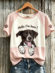 Women's cute dog pattern printed short-sleeved T-shirt