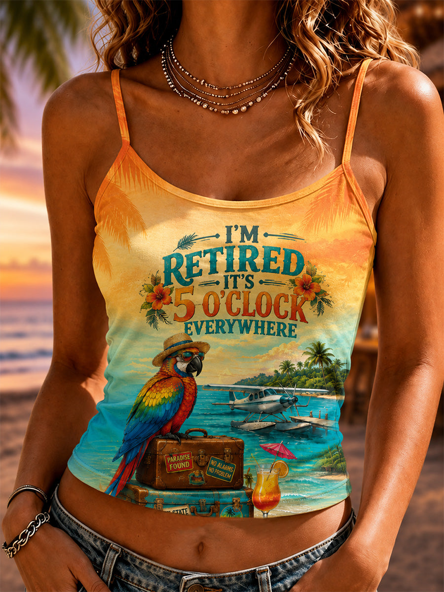Women's I'm Retired It's 5 O'clock Everywhere Parrot Print Casual Vest