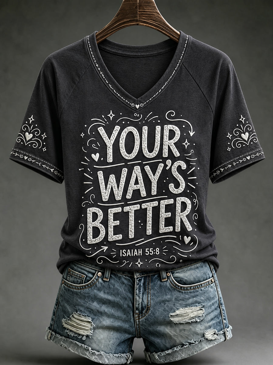 Women's Christian Your Ways Better V-neck Off-shoulder Short Sleeve T-shirt