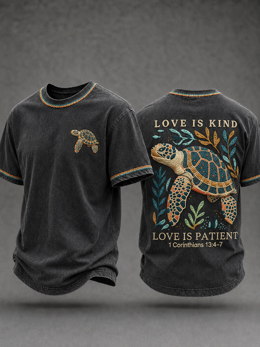 Men's Christian Love Is Kind Double Sided  Short Sleeve T-shirt
