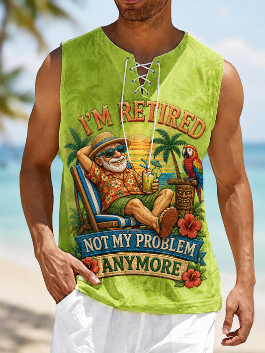 Men's Funny I'm Retired Not My Problem Anymore Print Casual Tank Top