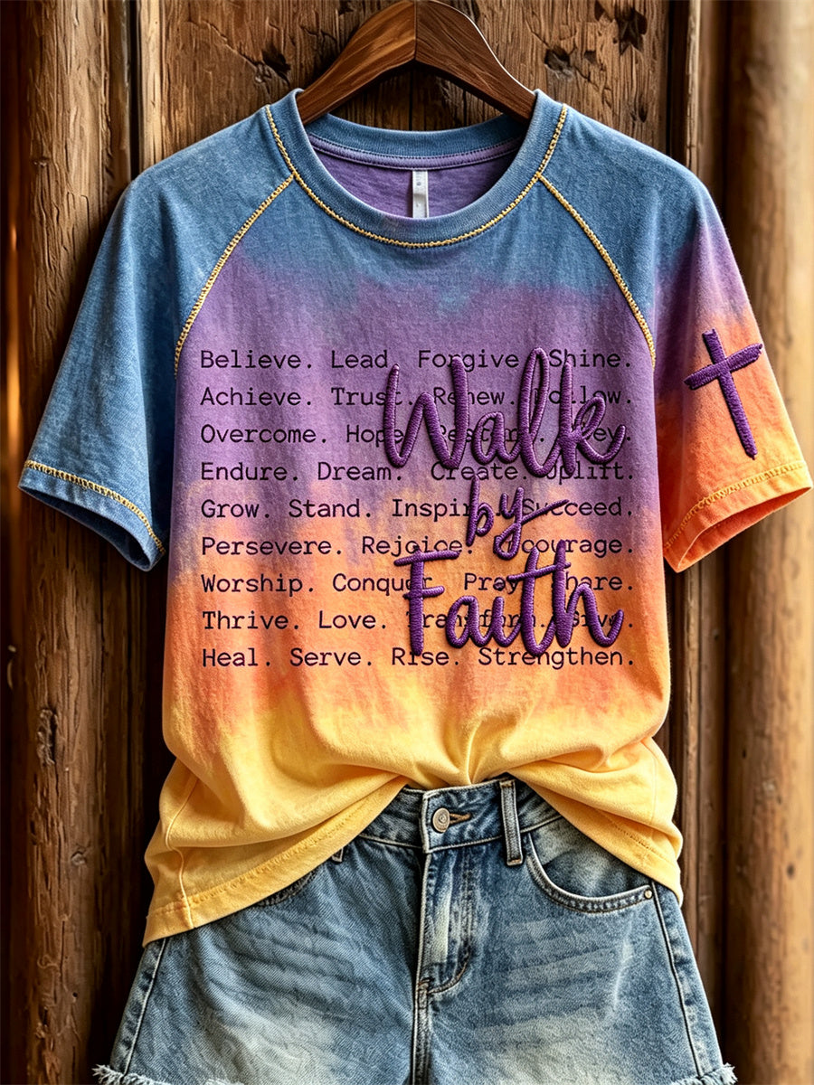 Women's Walk By Faith Faithful Words Print Gradient Color short sleeve T-shirt