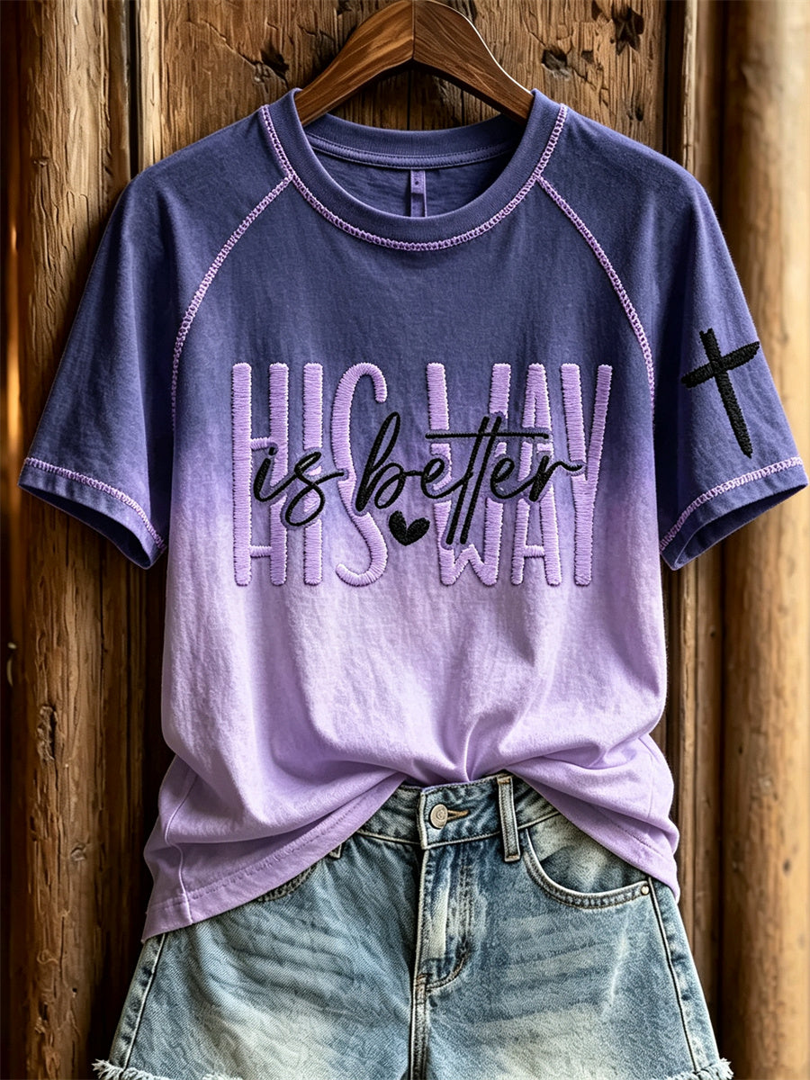 Women's His Way Is Better Cross Print Gradient Color short sleeve T-shirt