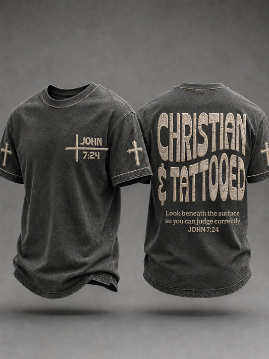 Men's CHRISTIAN & TATTOOED JOHN 7:24 Short Sleeve T-shirt