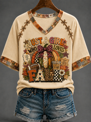 Women's Autumn V-neck Off-shoulder Short-sleeved T-shirt