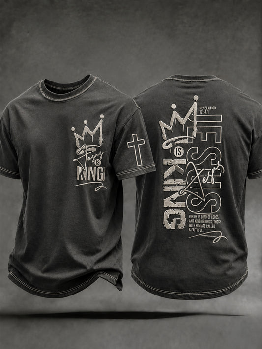 Men's Christian Jesus Is King Cross Short Sleeve  T-shirt