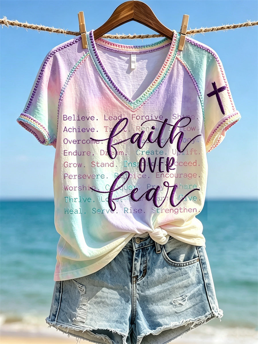 Women's Faith over Fear Seascape Tie Dye Print short-sleeved T-shirt