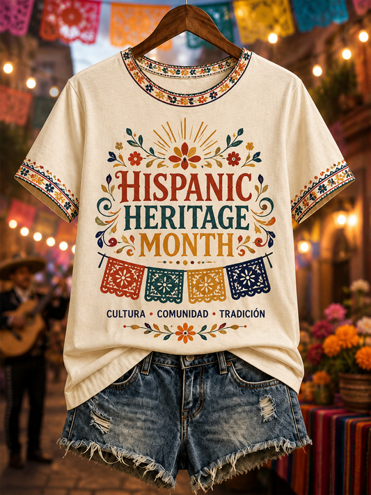 Women's Hispanic Heritage Month Printed short-sleeved T-shirt
