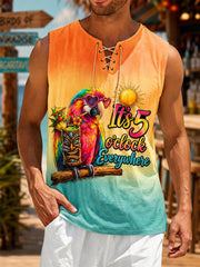 Men's I'm Retired It's 5 O'clock Everywhere Parrot Print Casual Tank Top