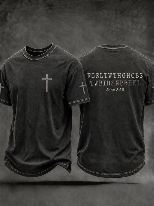 Men's Christian John 3:16 For God So Loved The World Cross Short Sleeve T-shirt