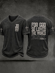 Men's Christian John 3:16 For God So Loved The World Cross Short Sleeve V-neck T-shirt