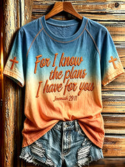 Women's Faith Quote Print Round Neck Short Sleeve T-shirt